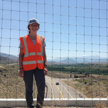 Tessa Lightfoot poses on a wildlife crossing structure