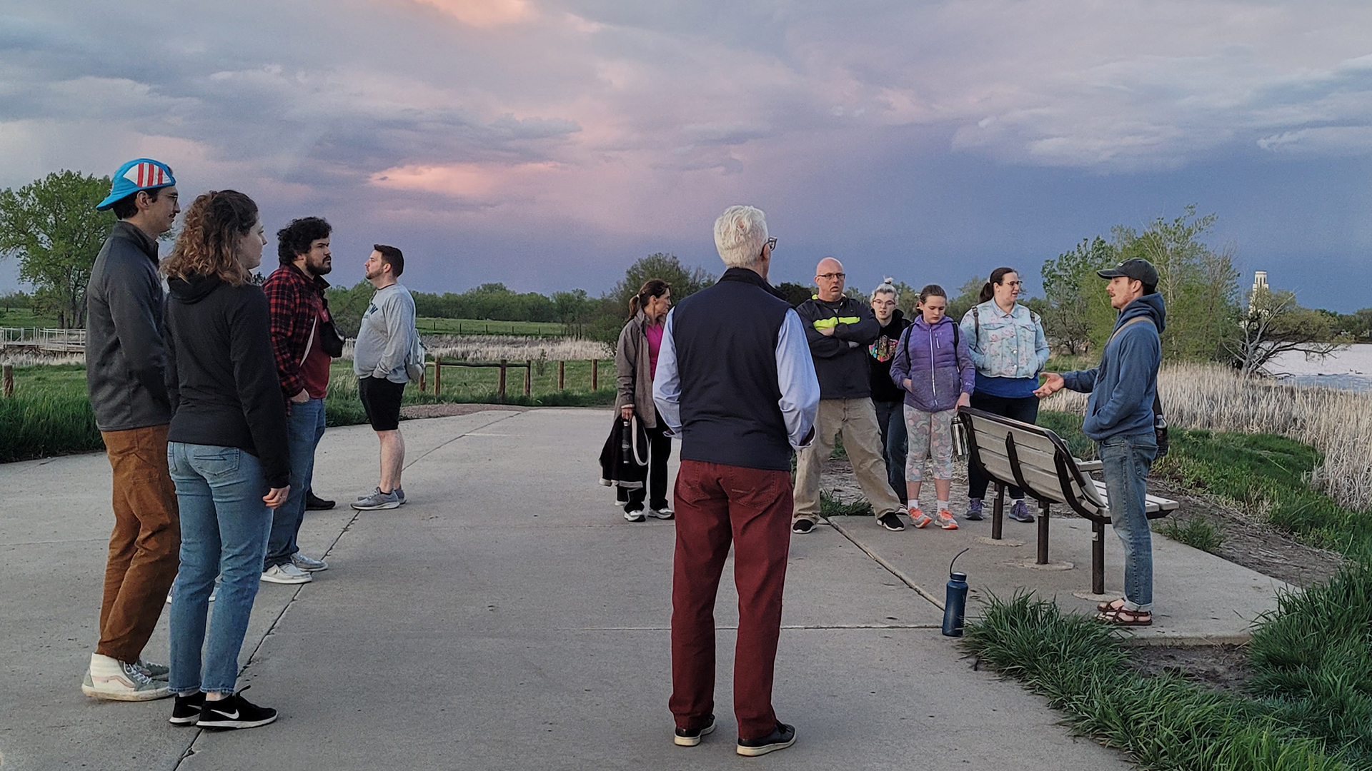 Attendees at a bat walk