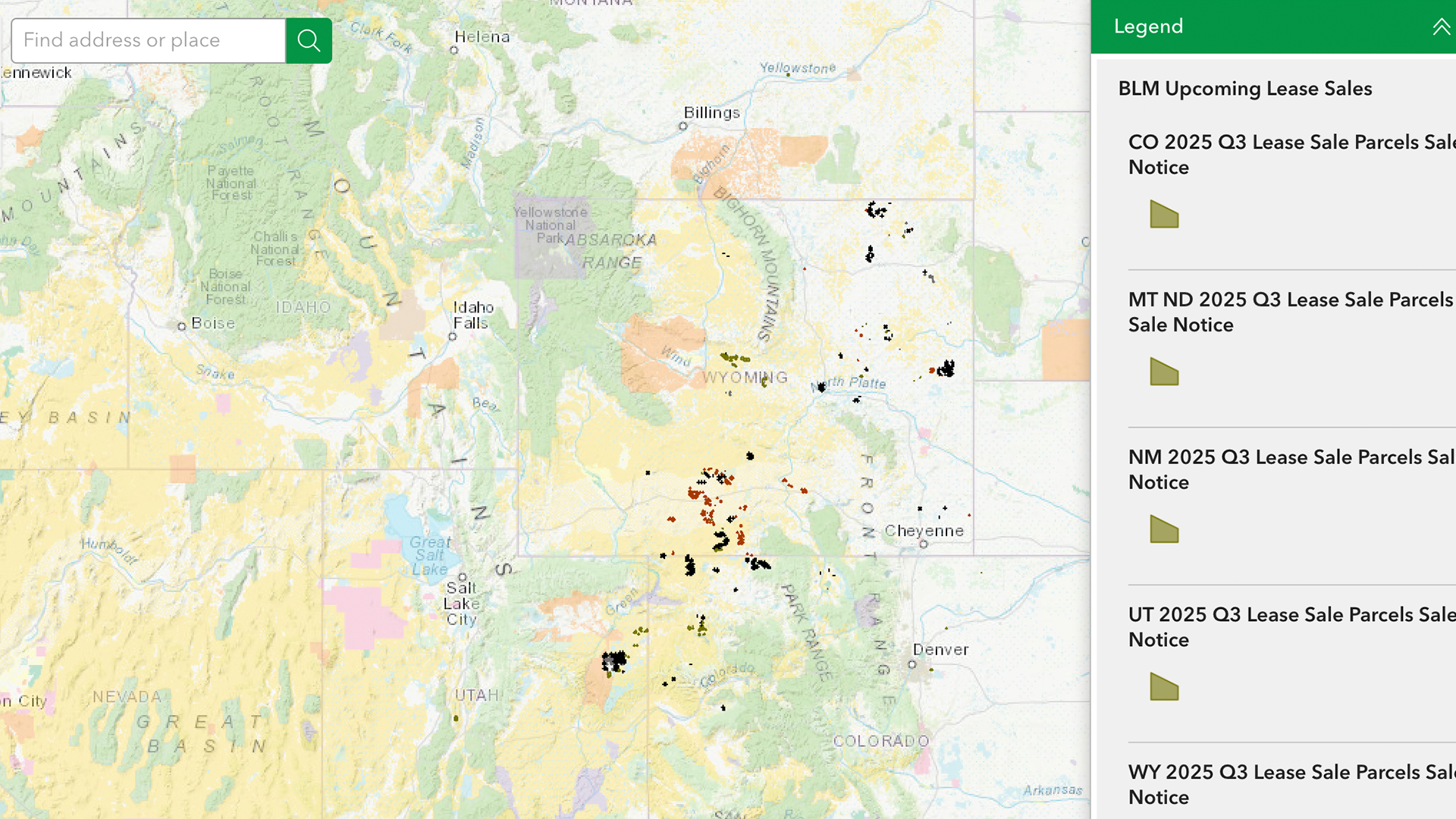 A screenshot of an interactive map for oil and gas lease comments