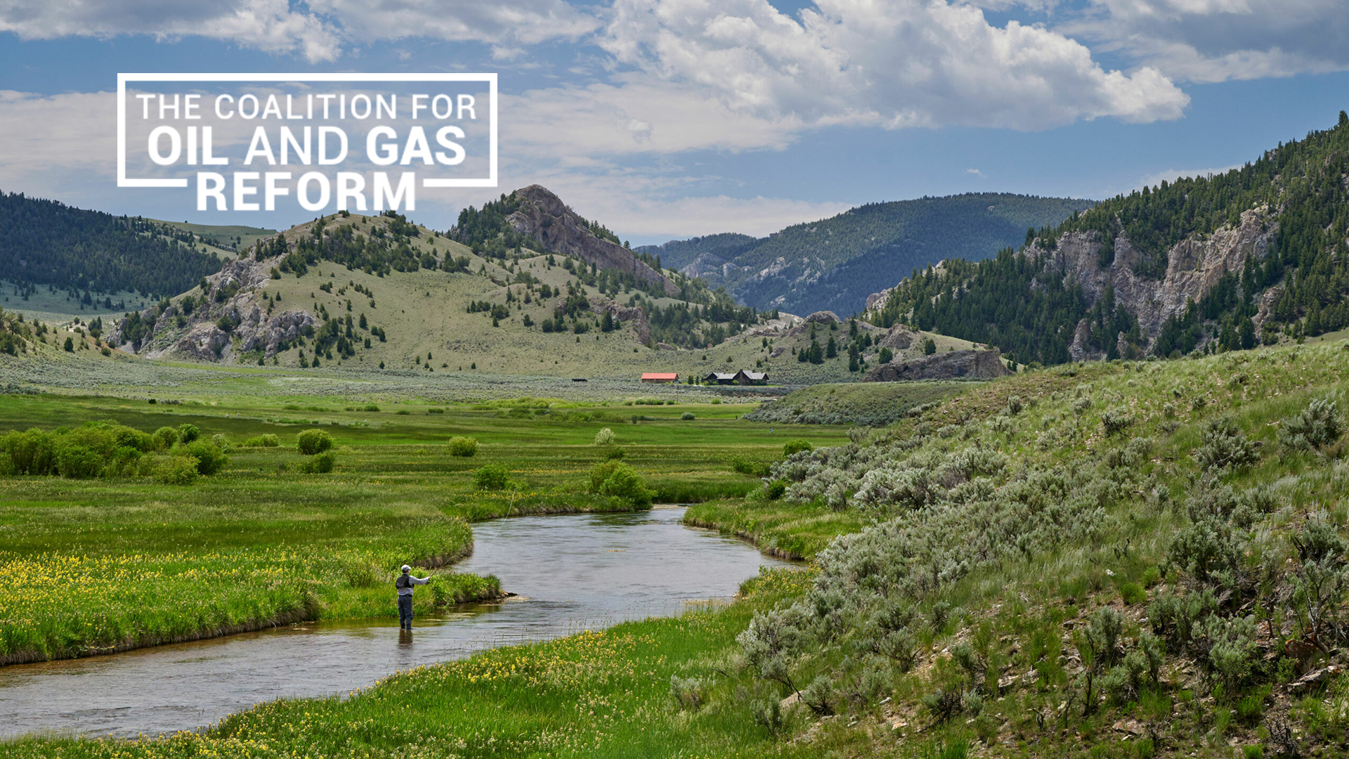 The Coalition for Oil and Gas Reform logo over an image of someone flyfishing